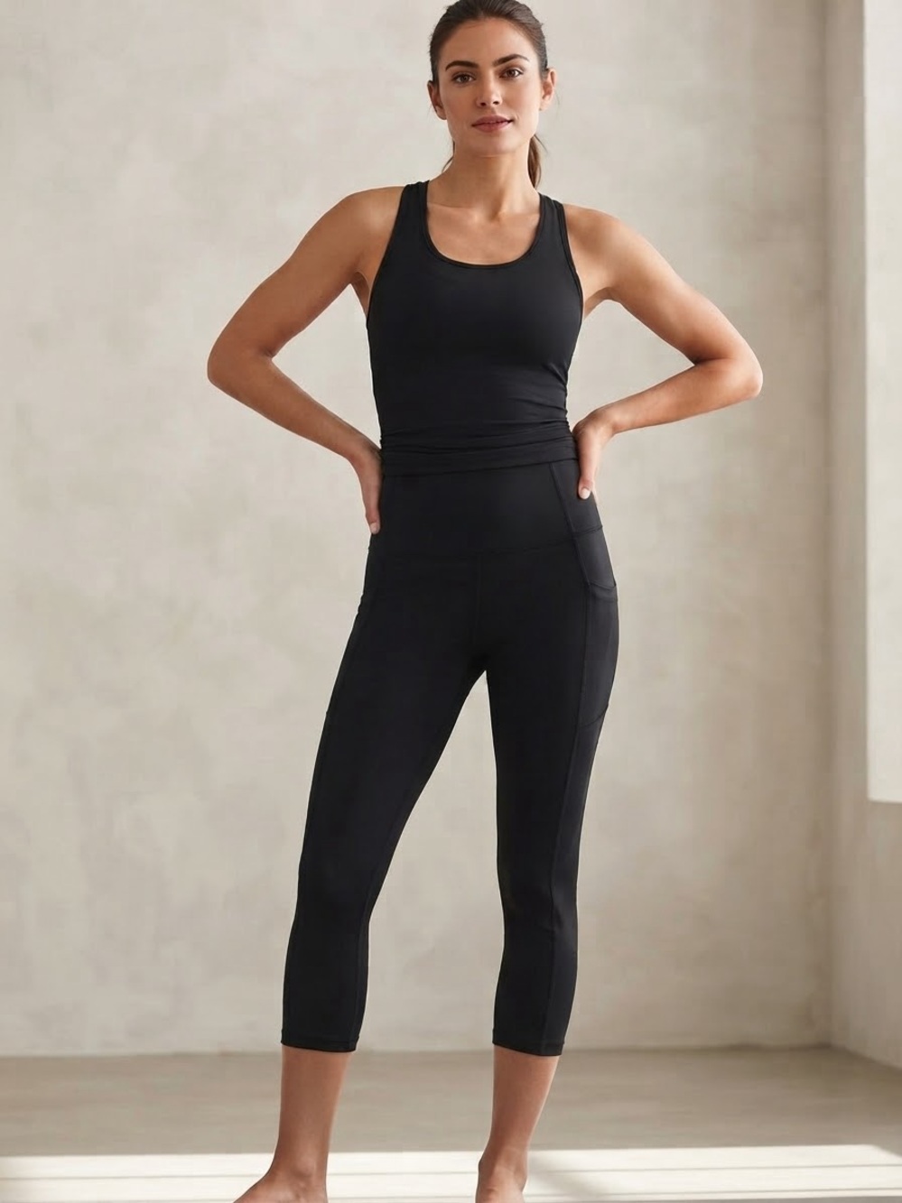 NWT Avia High Waist Capri Tight Black Leggings with Side Pockets Size S (4-6)